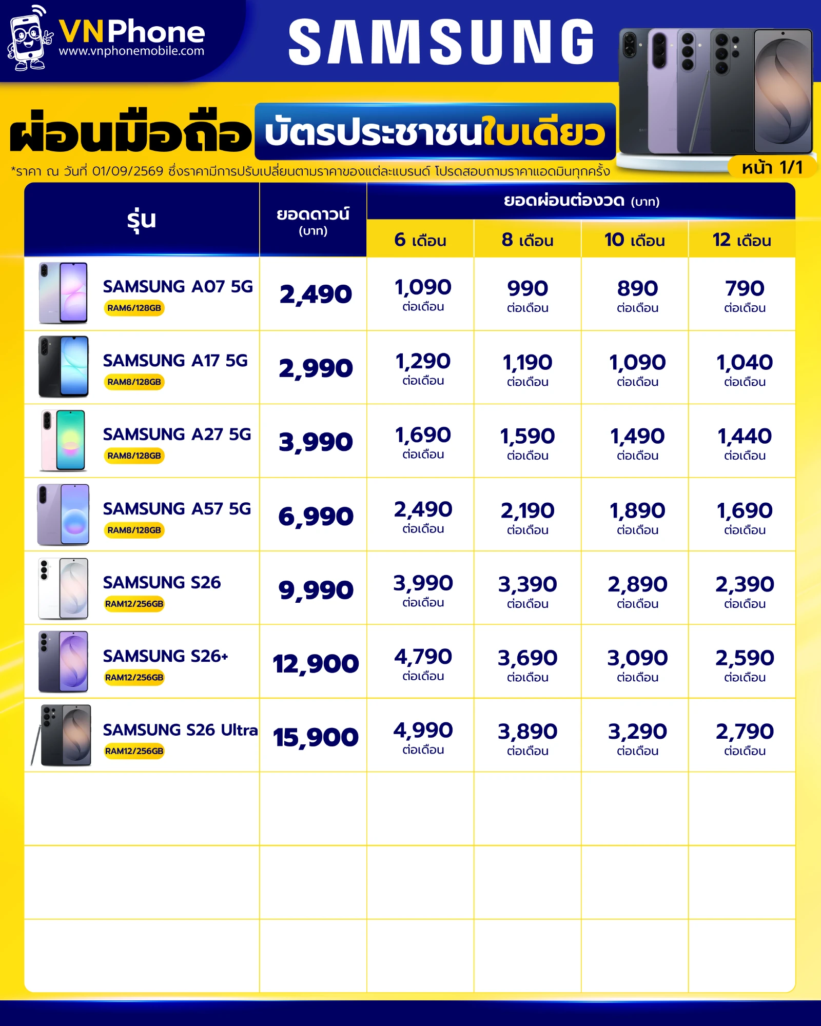ตารางผ่อน ผ่อนซัมซุง ผ่อน samsung